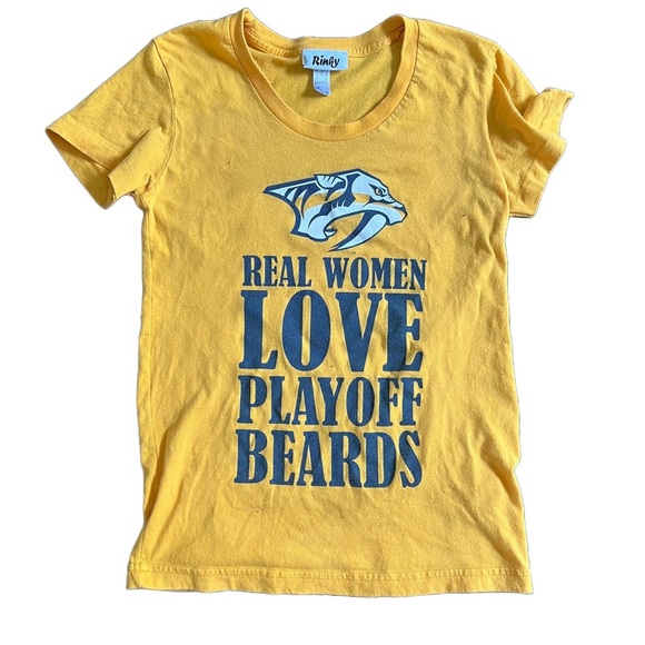 🌸RINKY YELLOW NASHVILLE PREDATORS PLAYOFF FITTED FULL LENGTH SHIRT SIZE SMALL - Picture 1 of 4